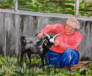 Shearing time in Fethiye10" x 8", Acrylic on card